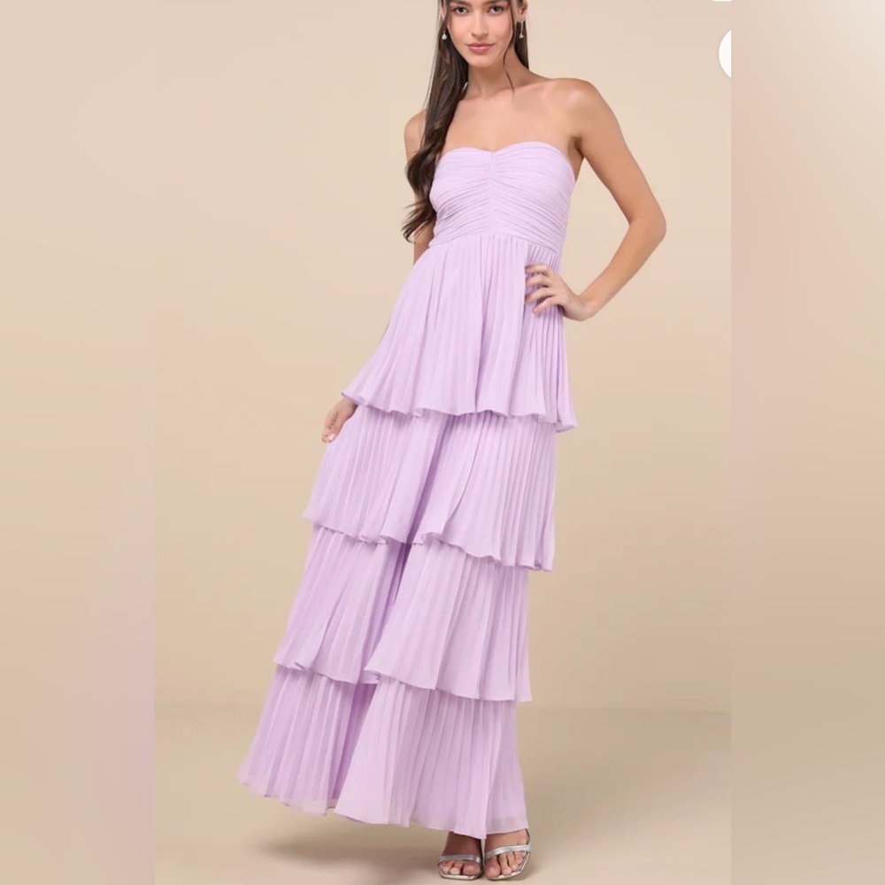 Lulu's Lilac Tiered Strapless Maxi Dress